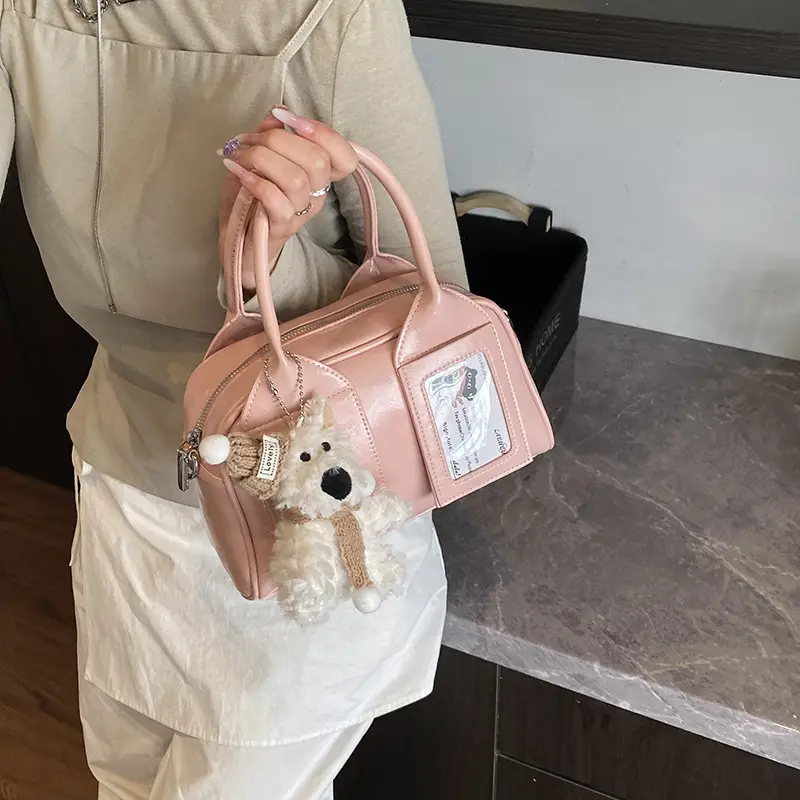 Pink Korean Style Women's 2025 Handbag with Teddy Bear - Image 10