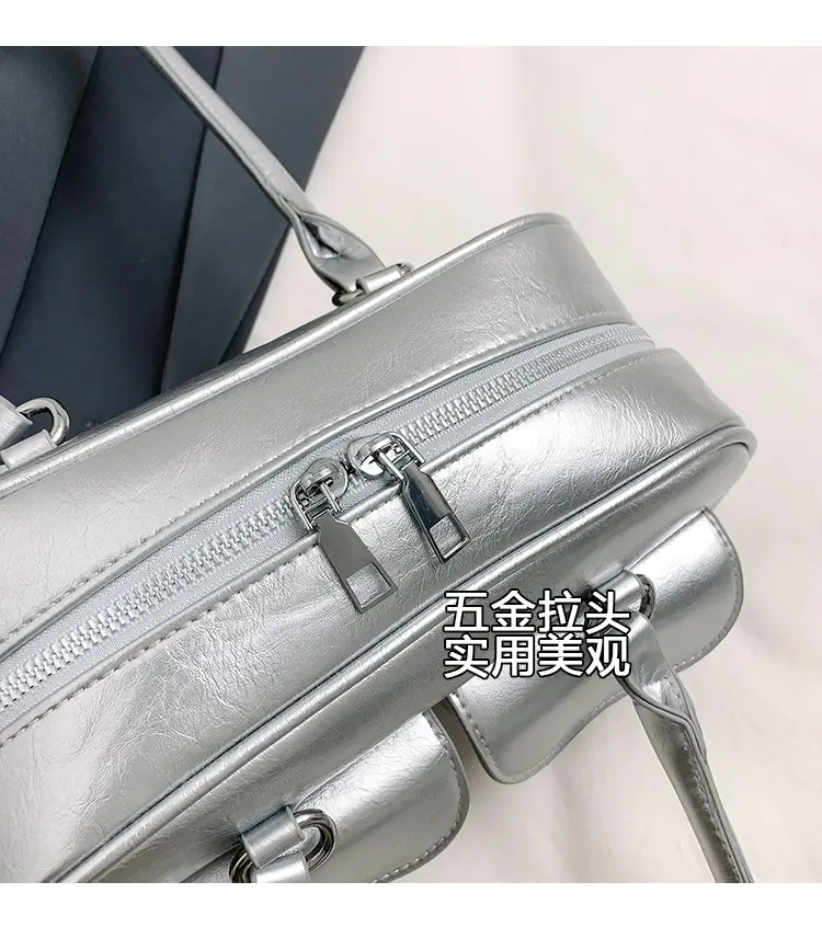 Black Leather Shoulder Bag with Chain Detail — feature 5