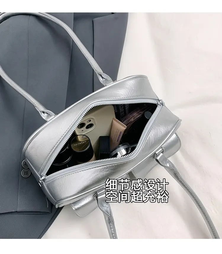 Black Leather Shoulder Bag with Chain Detail — feature 6