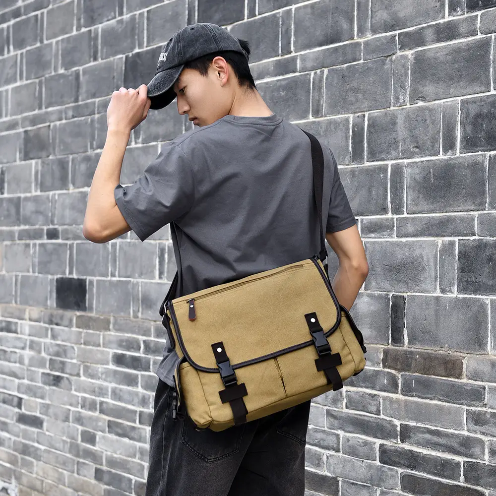Men's Canvas Crossbody Bag Large Multi-Compartment Business Commuter - Image 5