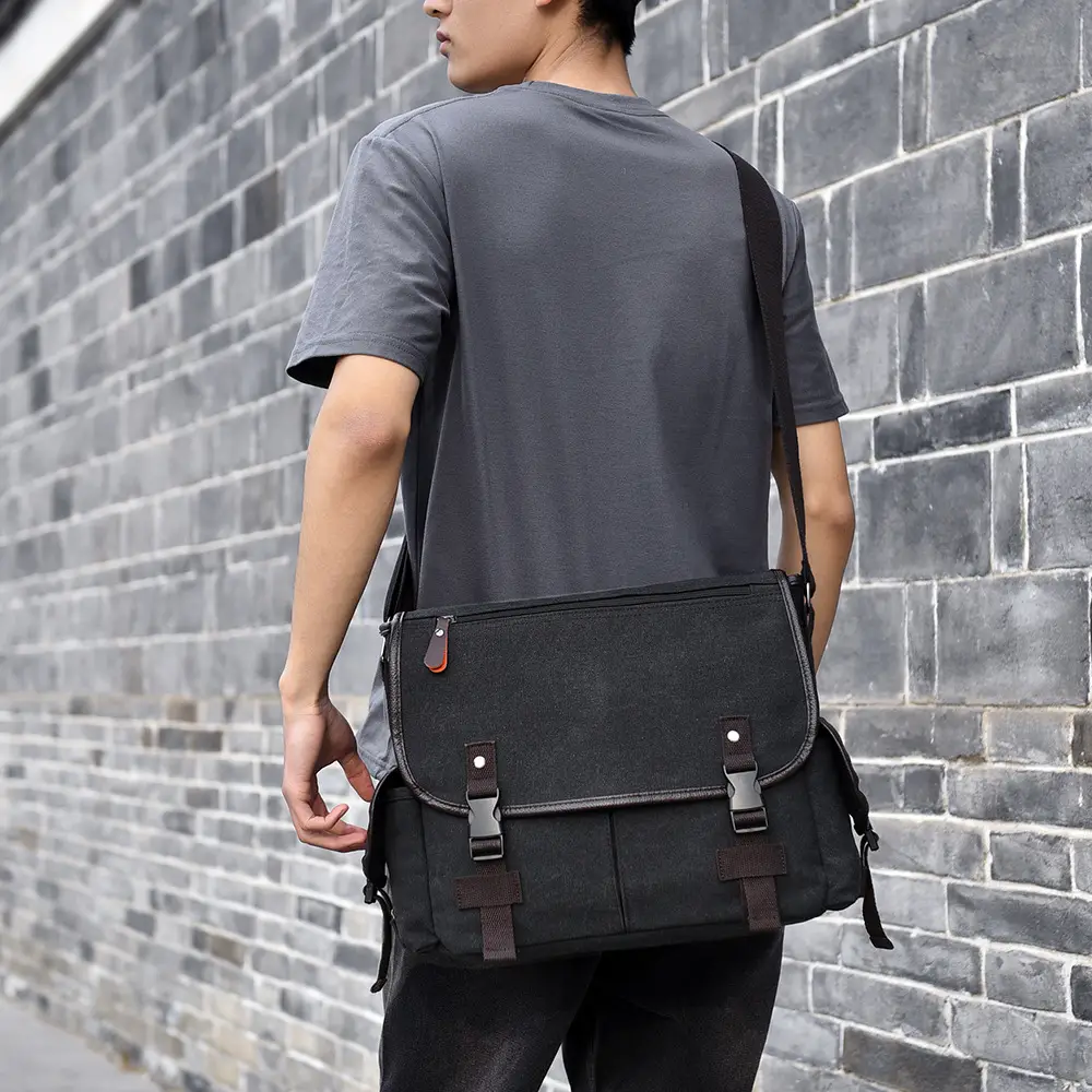 Men's Canvas Crossbody Bag Large Multi-Compartment Business Commuter - Image 7