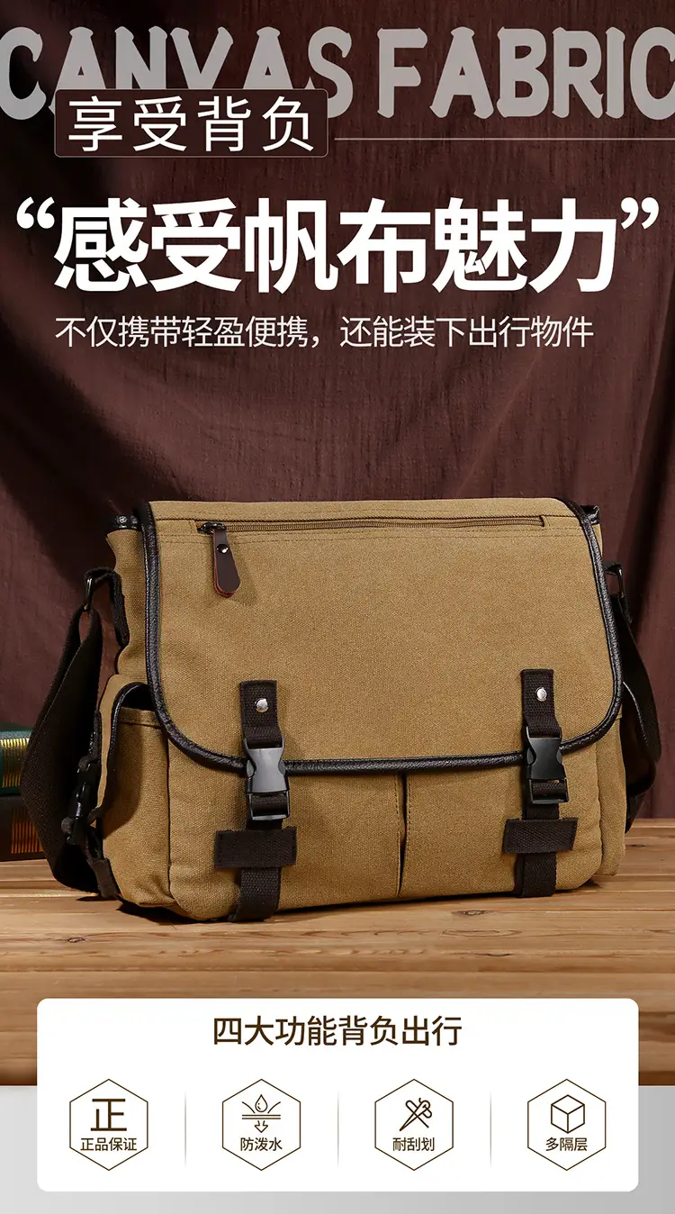 Men's Canvas Crossbody Bag Large Multi-Compartment Business Commuter — feature 1