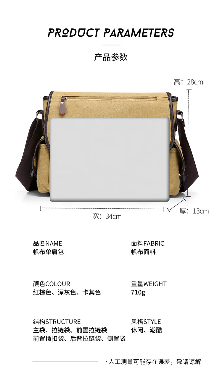 Men's Canvas Crossbody Bag Large Multi-Compartment Business Commuter — feature 11