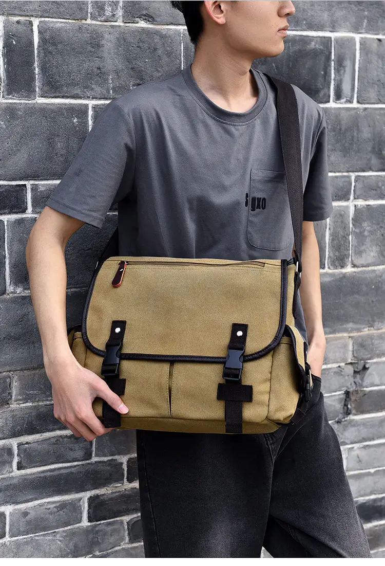 Men's Canvas Crossbody Bag Large Multi-Compartment Business Commuter — feature 3