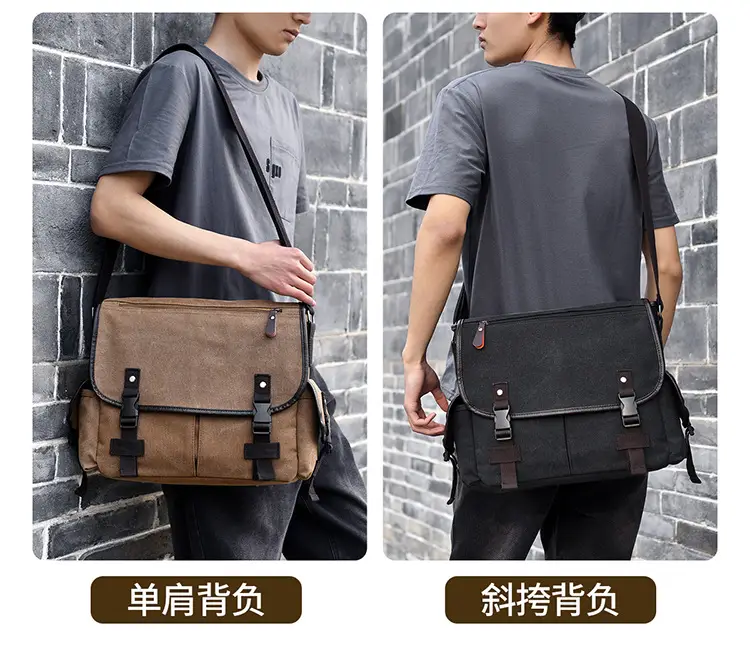 Men's Canvas Crossbody Bag Large Multi-Compartment Business Commuter — feature 4