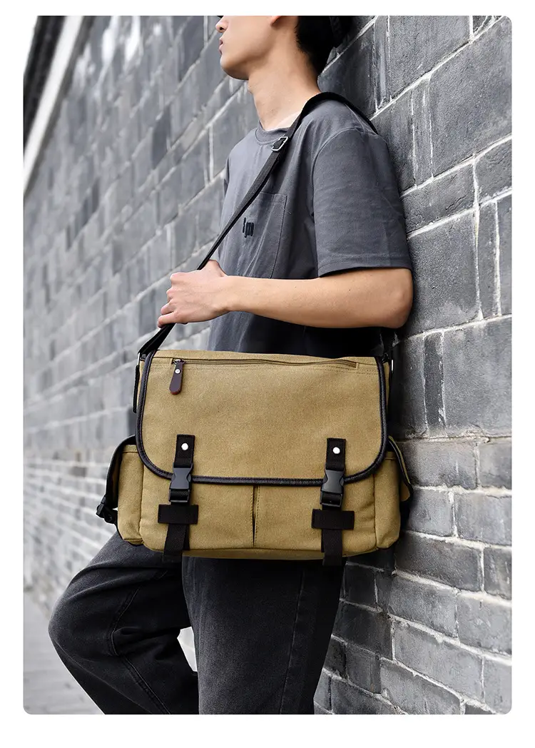 Men's Canvas Crossbody Bag Large Multi-Compartment Business Commuter — feature 5