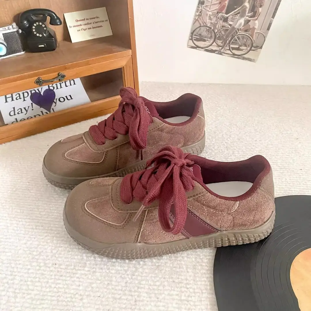 All-match German training shoes women's shoes 2025 spring new thick-soled sports board shoes Maillard casual retro brown shoes