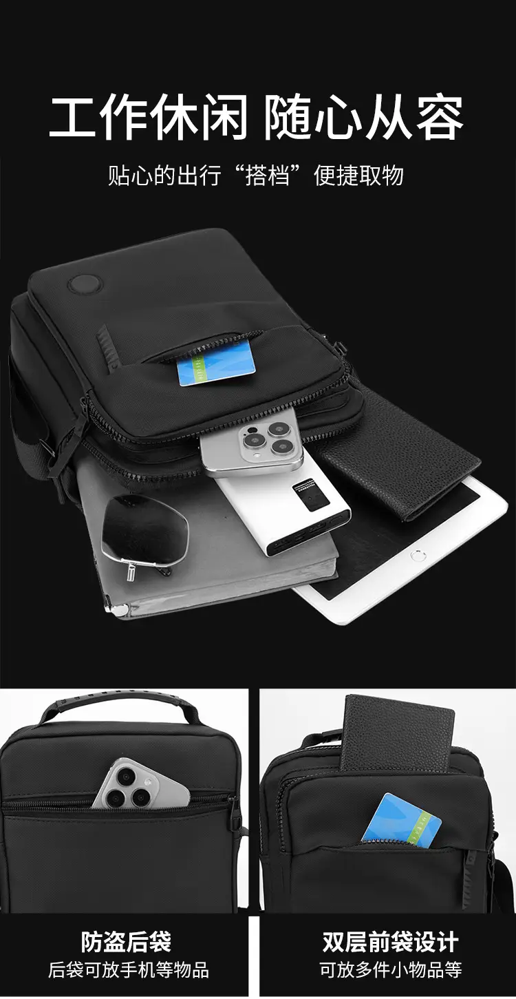 Waterproof PU Crossbody Bag for Men Casual Travel — feature 5