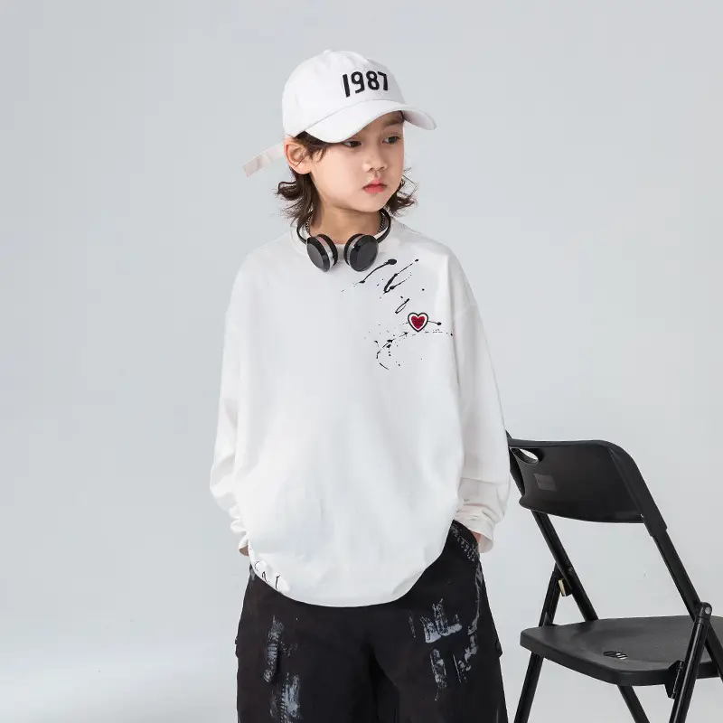 Boys Long Sleeve T-Shirt White Black Letter Print - Image 4