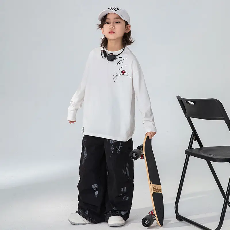 Boys Long Sleeve T-Shirt White Black Letter Print - Image 5