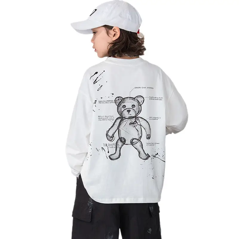 Boys Long Sleeve T-Shirt White Black Letter Print - Image 6