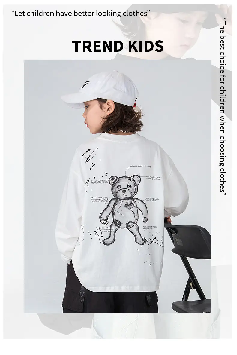 Boys Long Sleeve T-Shirt White Black Letter Print — feature 1
