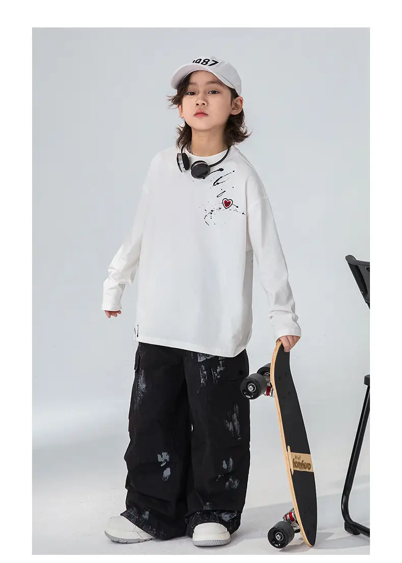 Boys Long Sleeve T-Shirt White Black Letter Print — feature 10