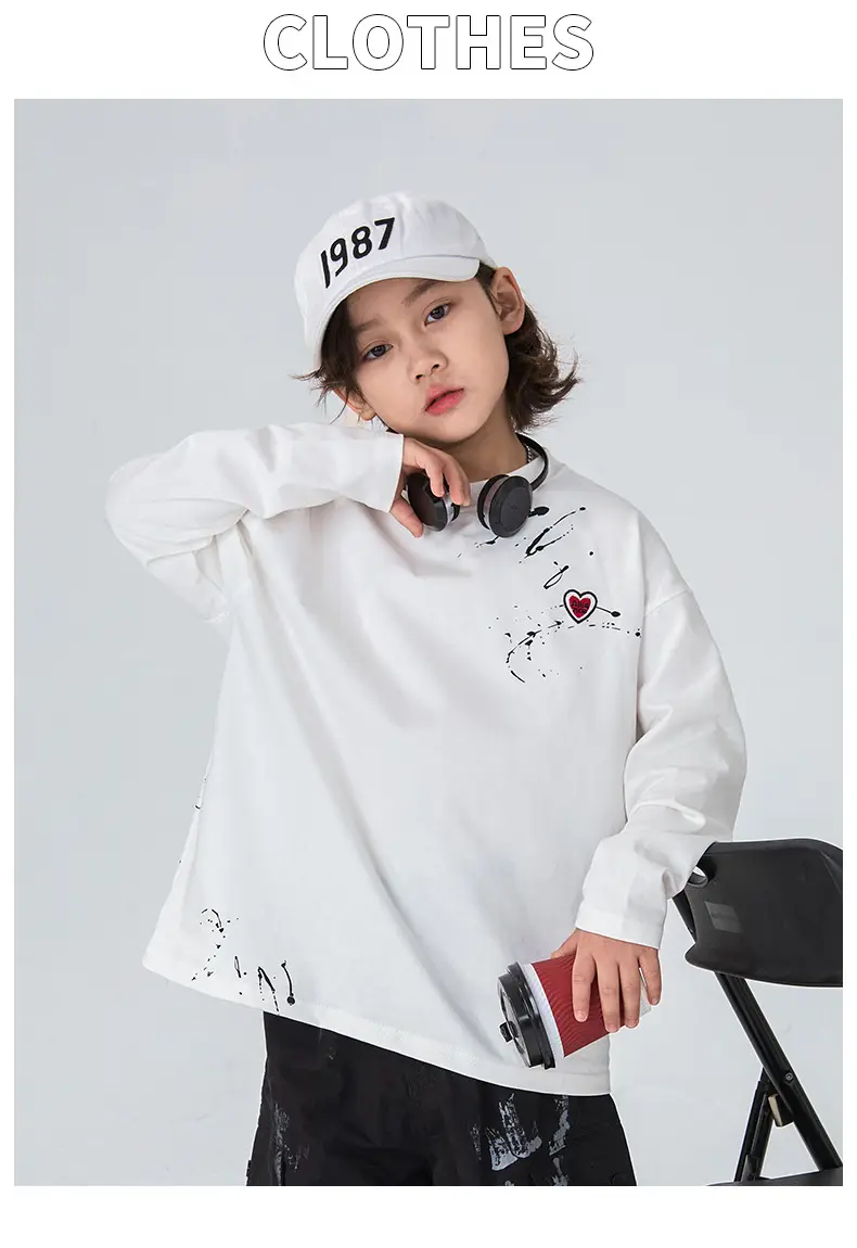 Boys Long Sleeve T-Shirt White Black Letter Print — feature 11
