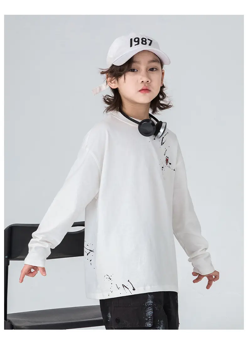 Boys Long Sleeve T-Shirt White Black Letter Print — feature 12