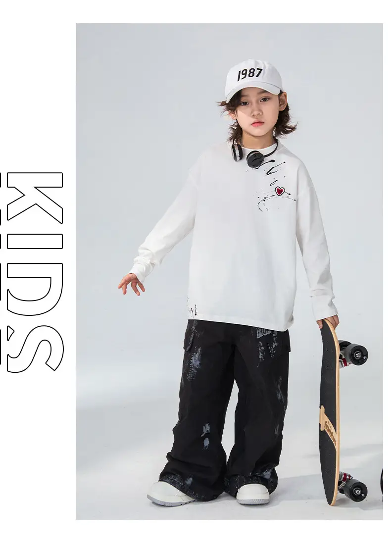 Boys Long Sleeve T-Shirt White Black Letter Print — feature 13