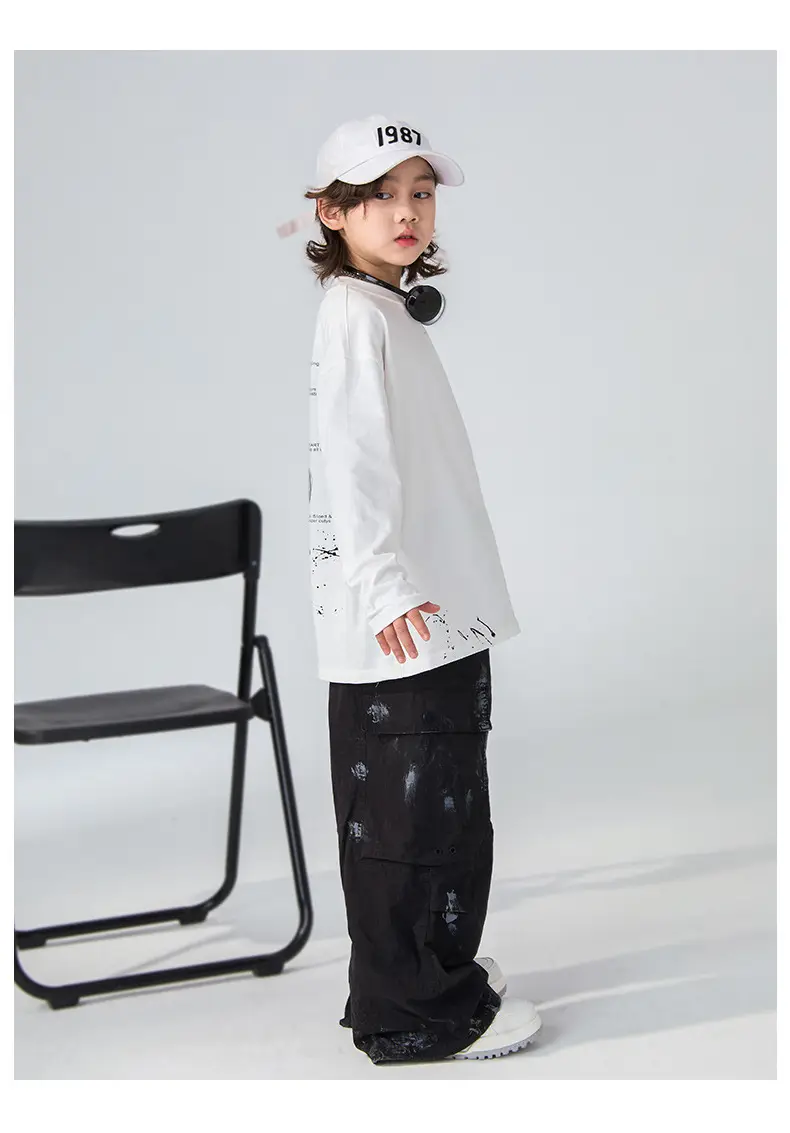 Boys Long Sleeve T-Shirt White Black Letter Print — feature 14
