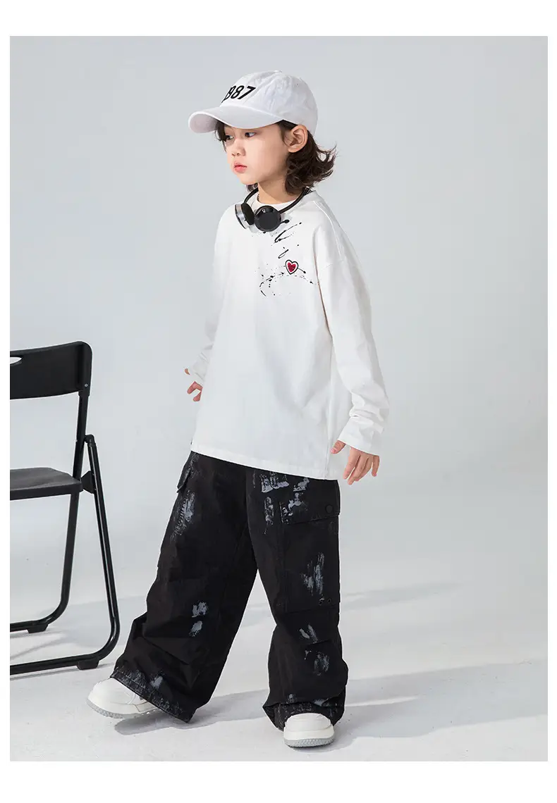 Boys Long Sleeve T-Shirt White Black Letter Print — feature 15