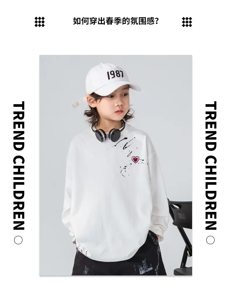 Boys Long Sleeve T-Shirt White Black Letter Print — feature 3