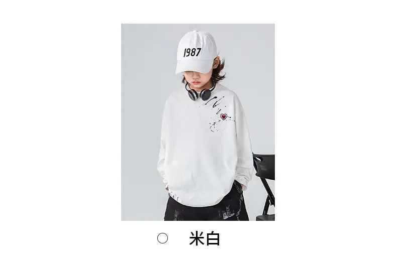 Boys Long Sleeve T-Shirt White Black Letter Print — feature 4