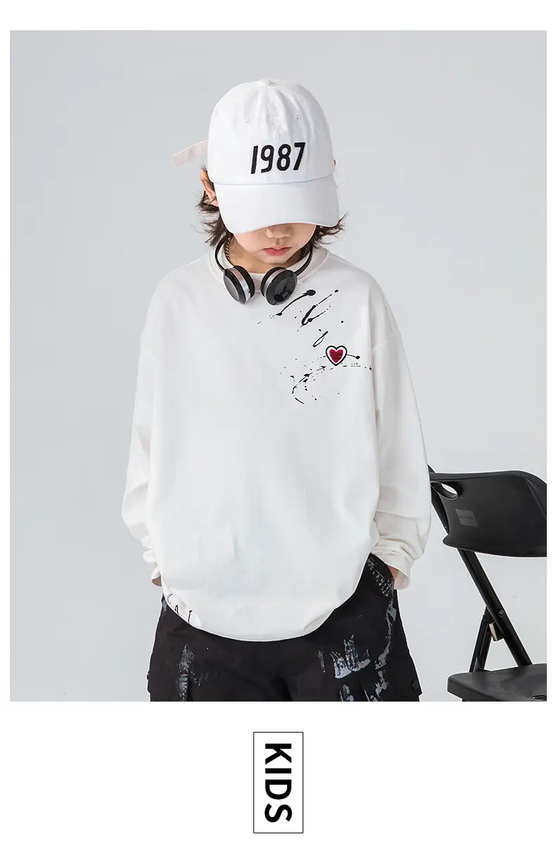 Boys Long Sleeve T-Shirt White Black Letter Print — feature 7