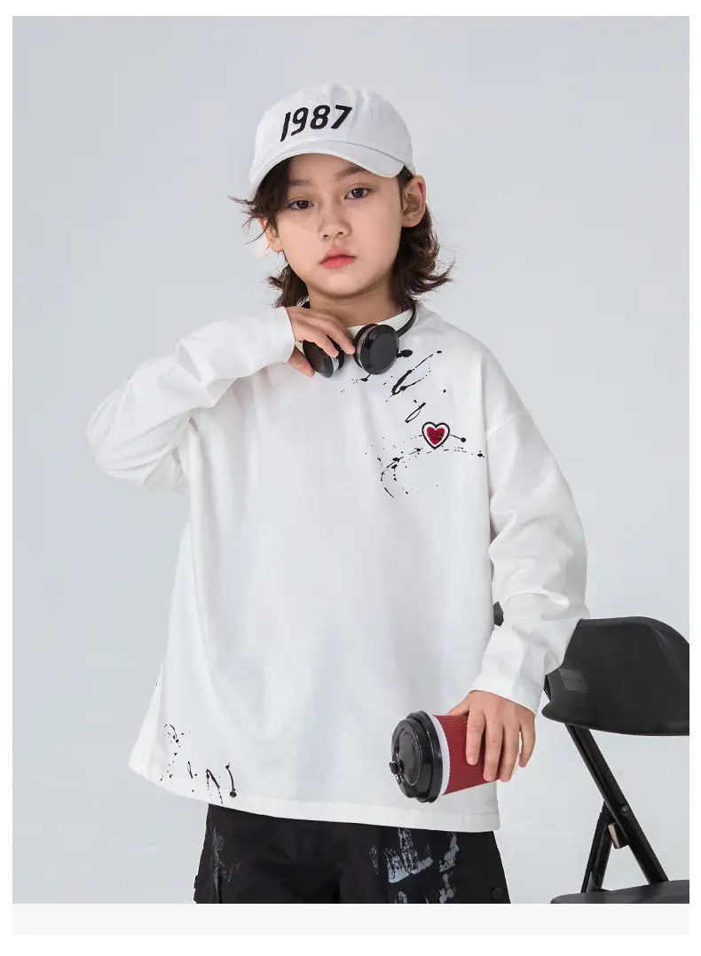 Boys Long Sleeve T-Shirt White Black Letter Print — feature 8