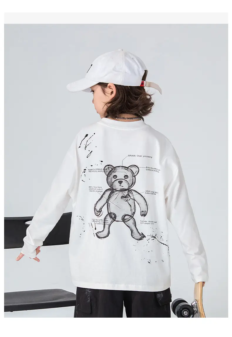 Boys Long Sleeve T-Shirt White Black Letter Print — feature 9
