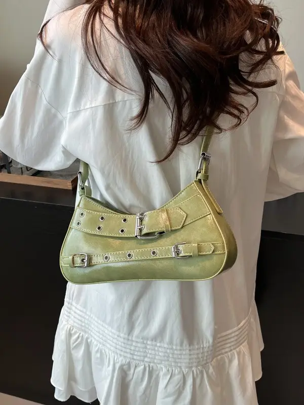Women's Grey Leather Crossbody Bag with Buckle Strap - Image 8
