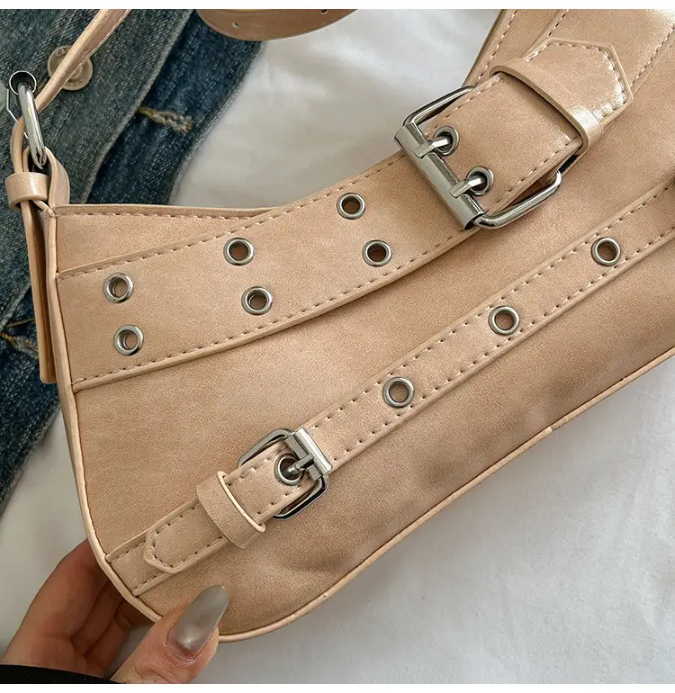 Women's Grey Leather Crossbody Bag with Buckle Strap — feature 10