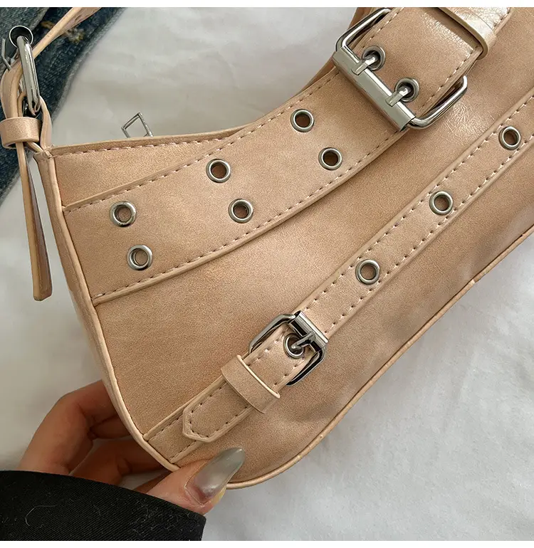 Women's Grey Leather Crossbody Bag with Buckle Strap — feature 13