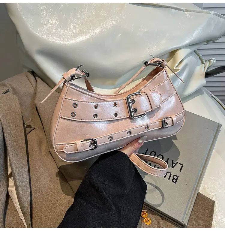 Women's Grey Leather Crossbody Bag with Buckle Strap — feature 24