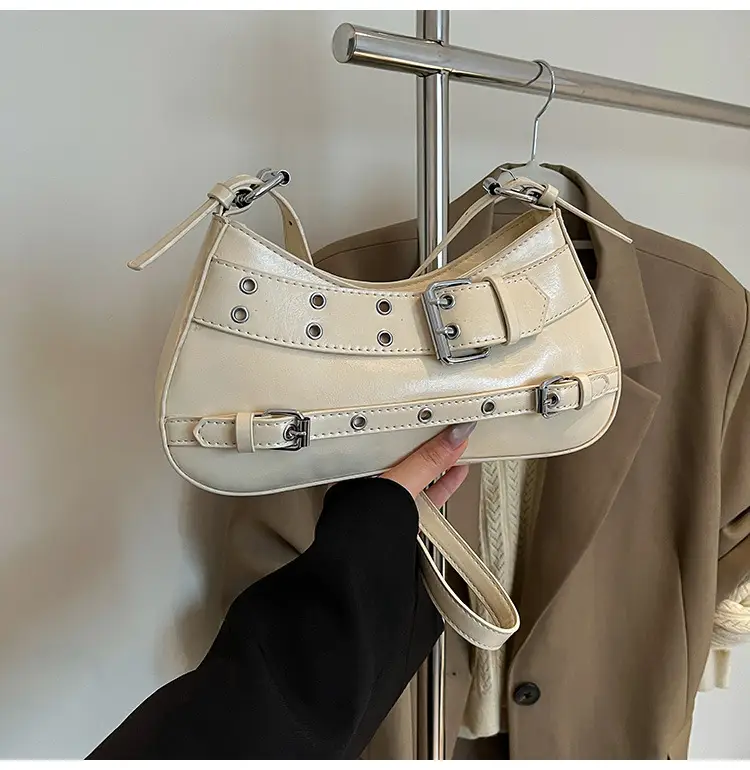 Women's Grey Leather Crossbody Bag with Buckle Strap — feature 27
