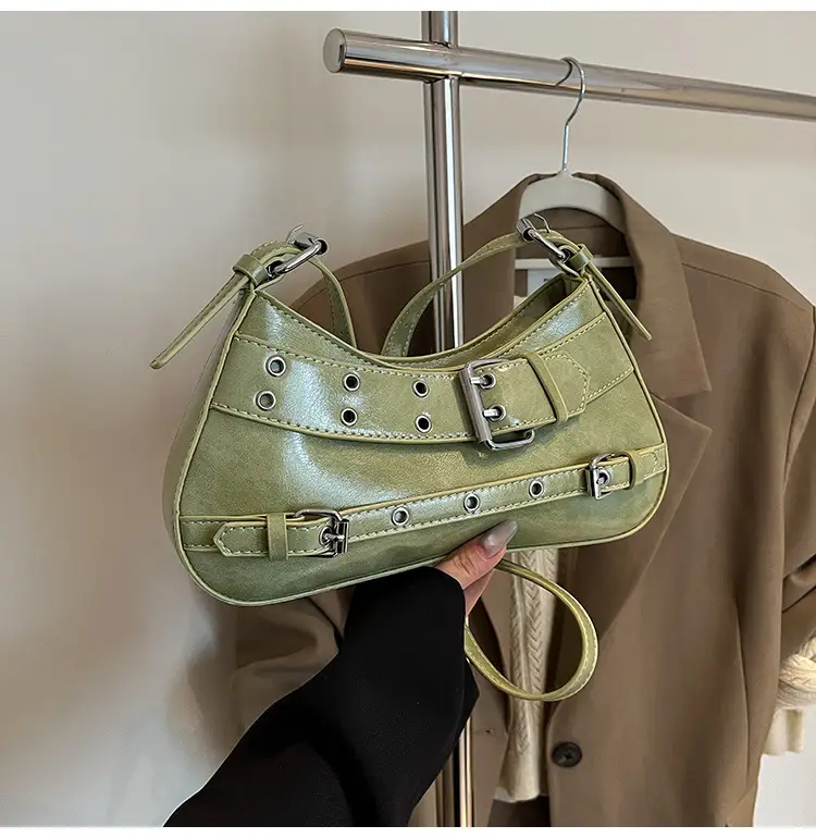 Women's Grey Leather Crossbody Bag with Buckle Strap — feature 35