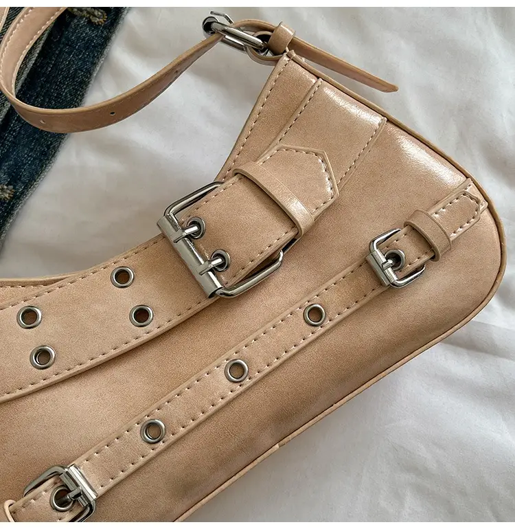 Women's Grey Leather Crossbody Bag with Buckle Strap — feature 9