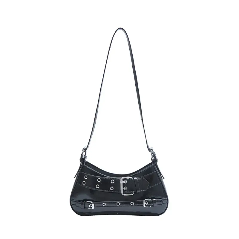 Women's Grey Leather Crossbody Bag with Buckle Strap - Image 2