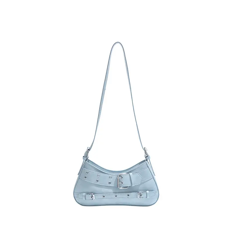 Women's Grey Leather Crossbody Bag with Buckle Strap - Image 4