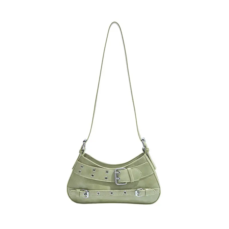 Women's Grey Leather Crossbody Bag with Buckle Strap - Image 5