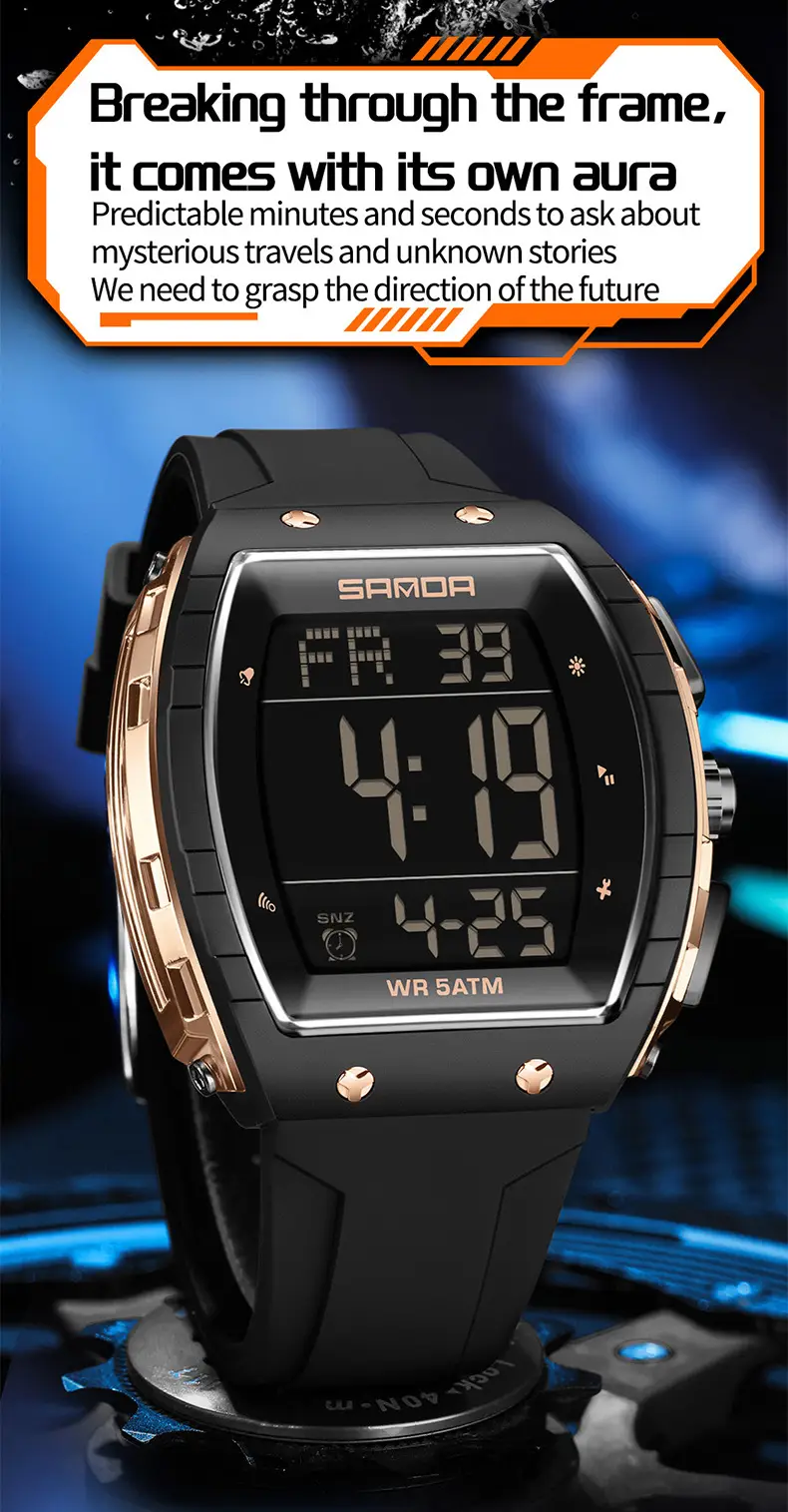 SANDA Waterproof Chronograph Men's Watch Blue Silicone — feature 29