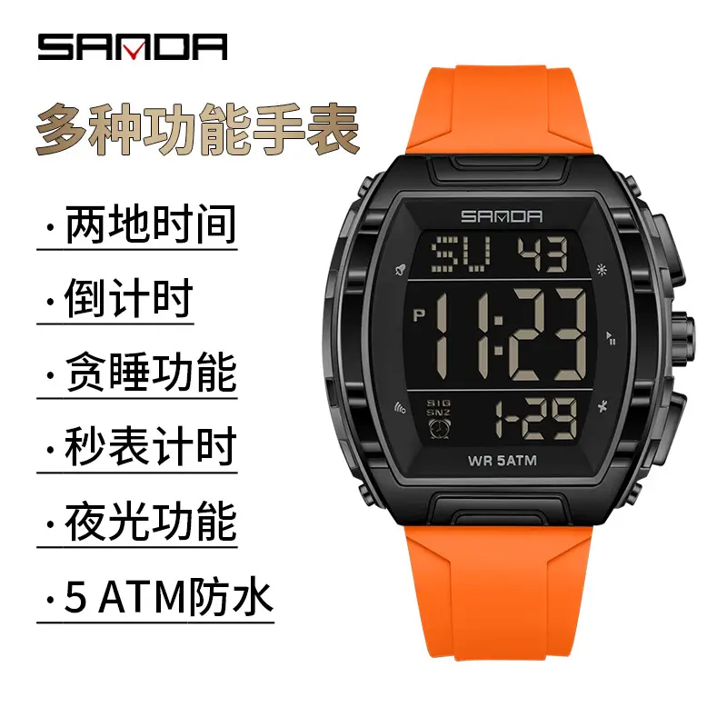 SANDA Waterproof Chronograph Men's Watch Blue Silicone - Image 16