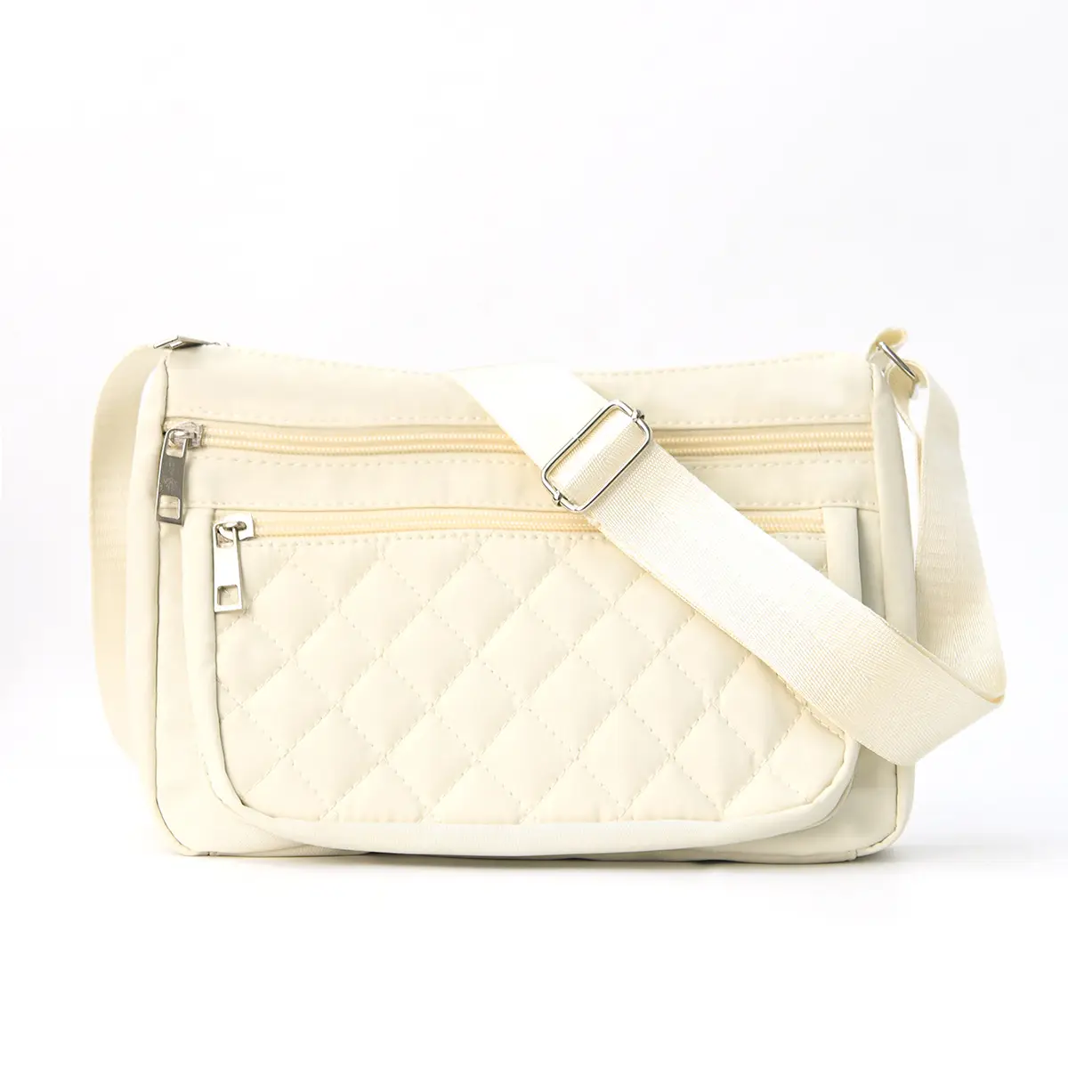 Women's Cream Quilted Crossbody Bag with Adjustable Strap