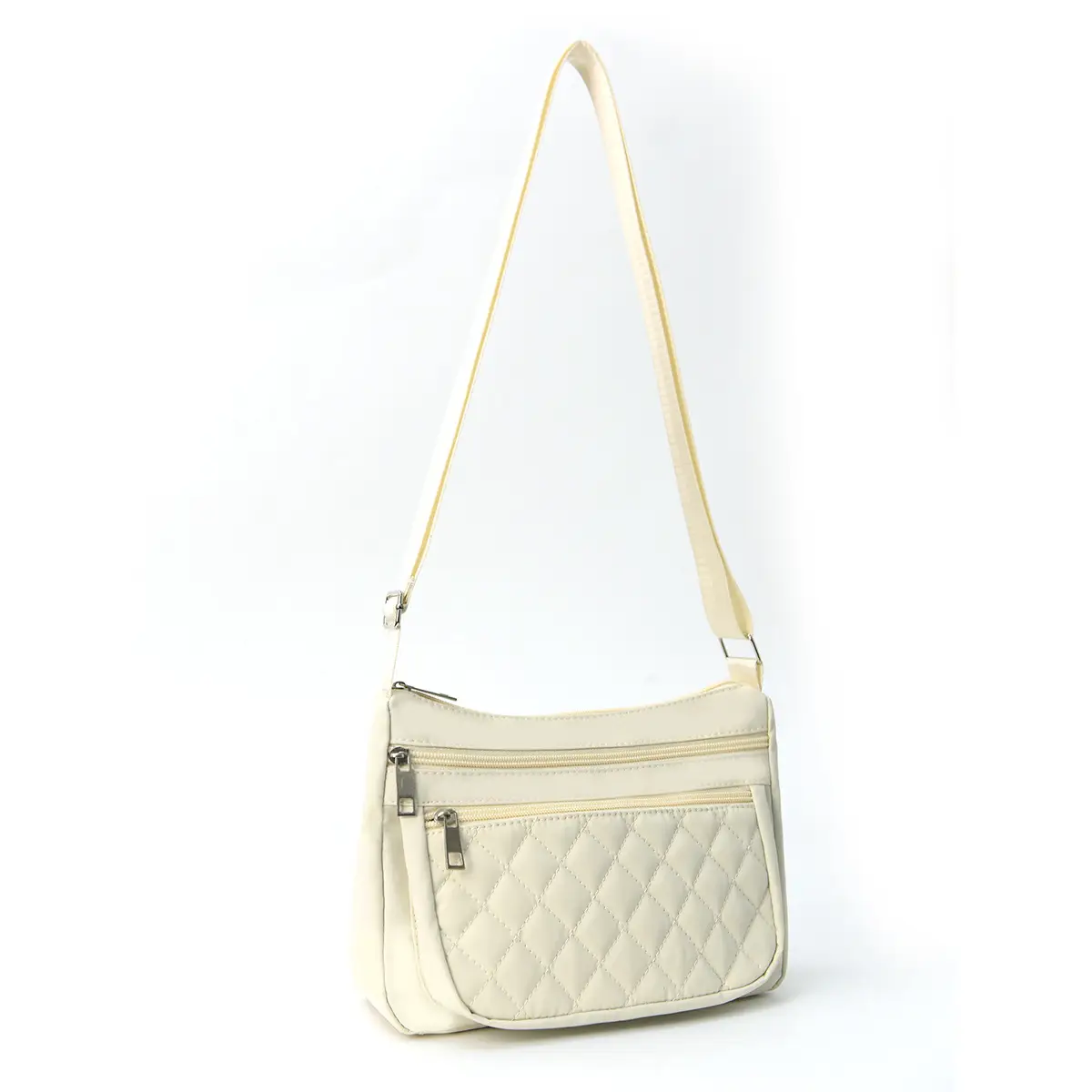 Women's Cream Quilted Crossbody Bag with Adjustable Strap
