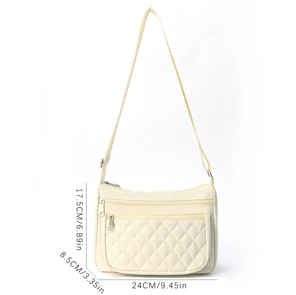 Women's Cream Quilted Crossbody Bag with Adjustable Strap