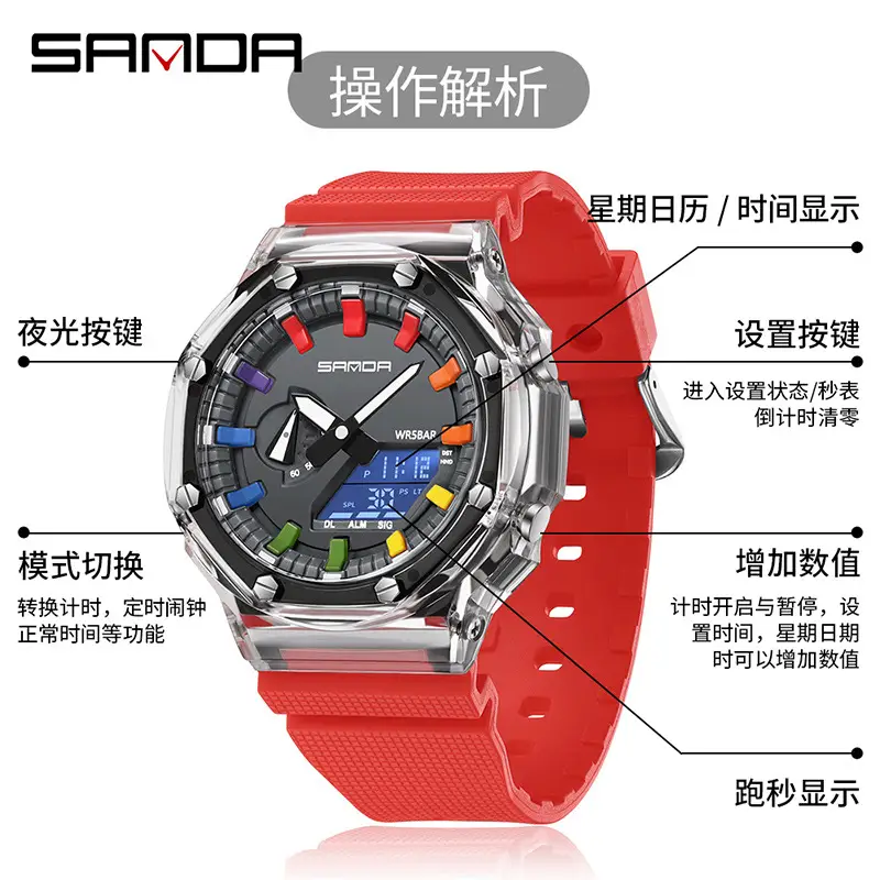 Sanda Transparent Digital Watch Blue Silicone Sport Waterproof - Image 9