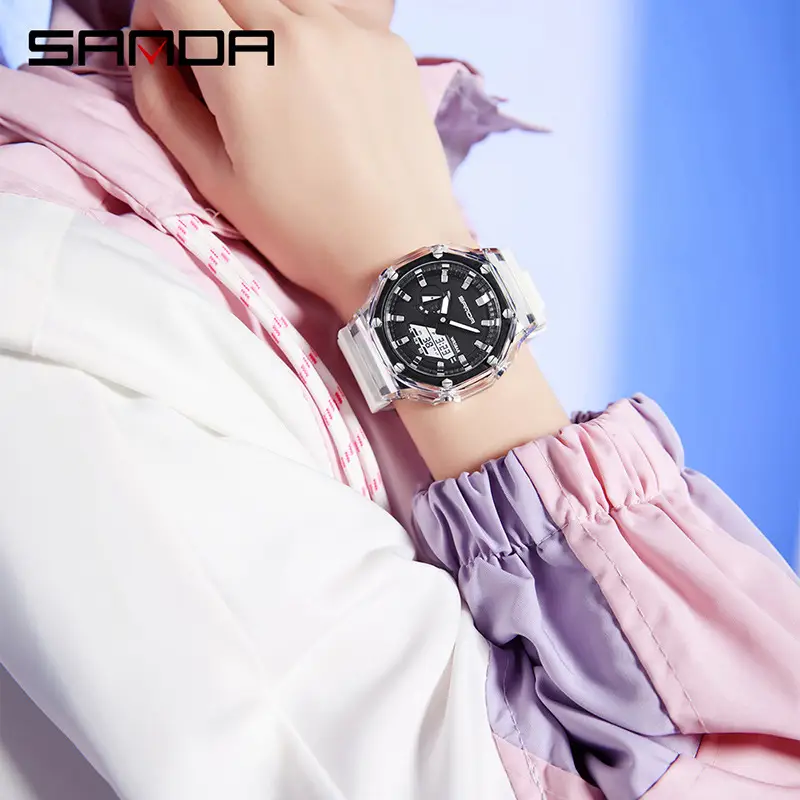 Sanda Transparent Digital Watch Blue Silicone Sport Waterproof - Image 10