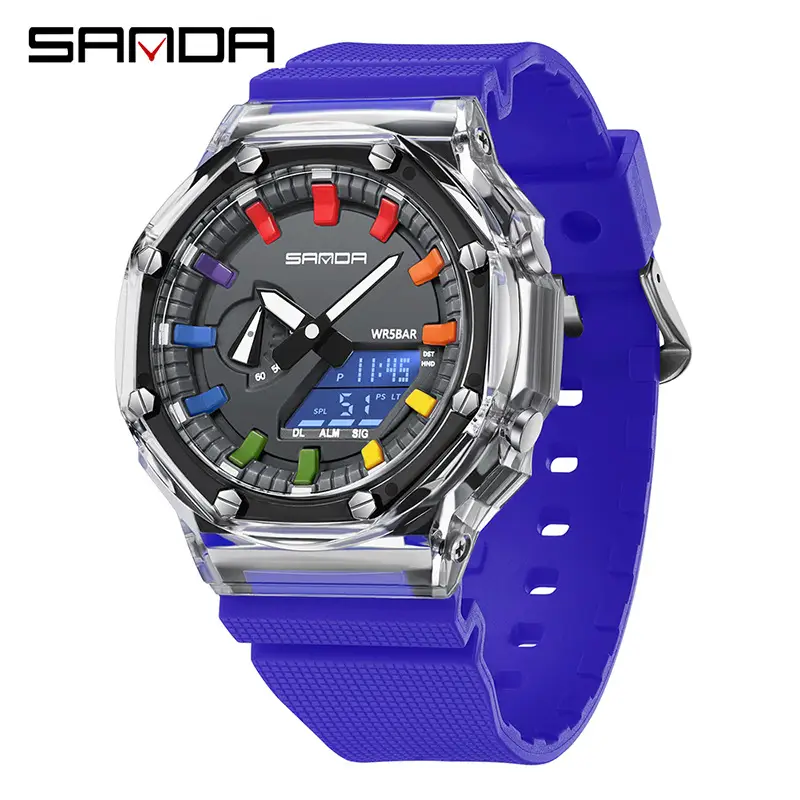Sanda Transparent Digital Watch Blue Silicone Sport Waterproof - Image 11