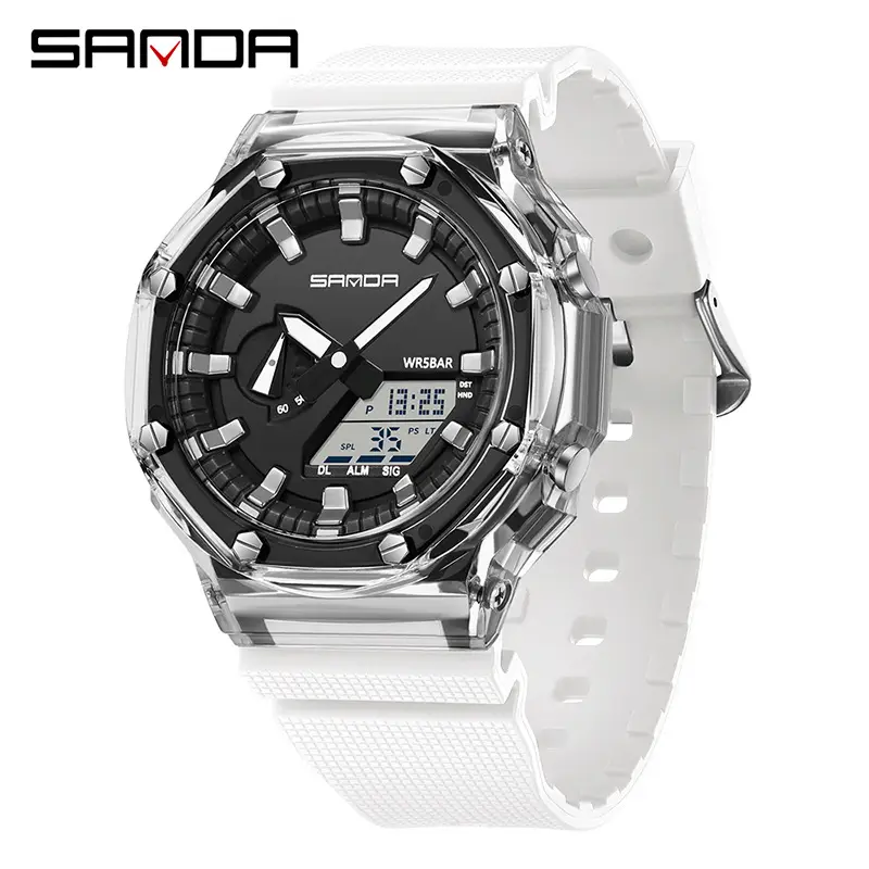 Sanda Transparent Digital Watch Blue Silicone Sport Waterproof - Image 3