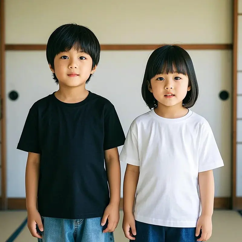 Japanese-style Cotton T-Shirt for Boys Girls 220G Cotton Summer Bottom — feature 2