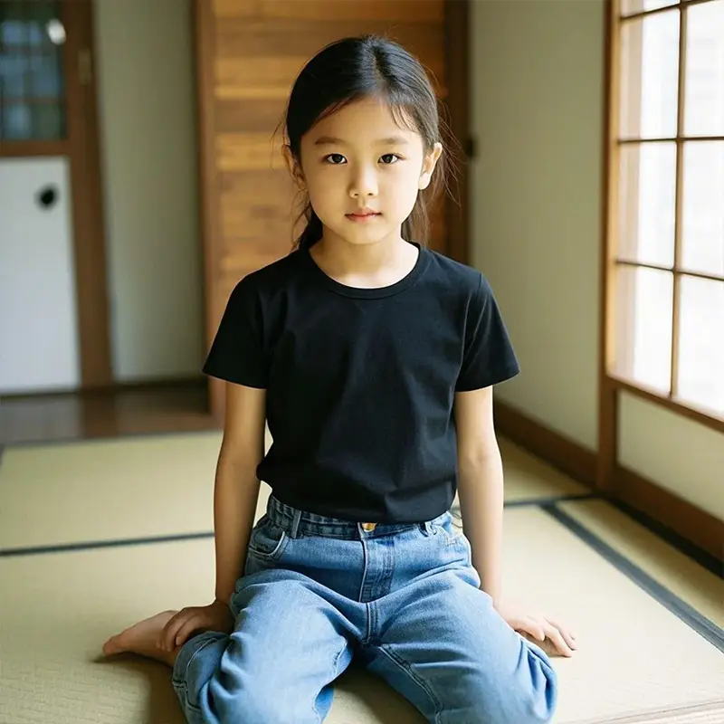 Japanese-style Cotton T-Shirt for Boys Girls 220G Cotton Summer Bottom — feature 4
