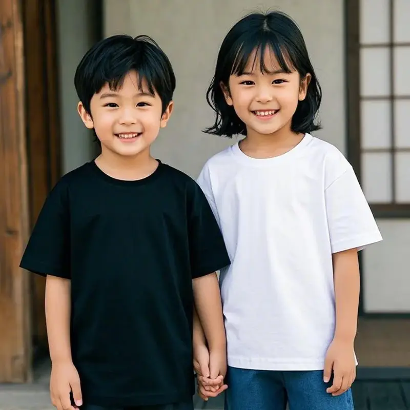 Japanese-style Cotton T-Shirt for Boys Girls 220G Cotton Summer Bottom — feature 6