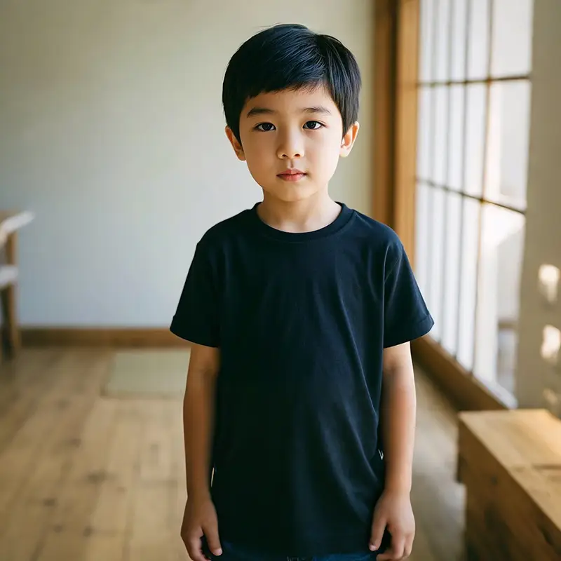 Japanese-style Cotton T-Shirt for Boys Girls 220G Cotton Summer Bottom - Image 2